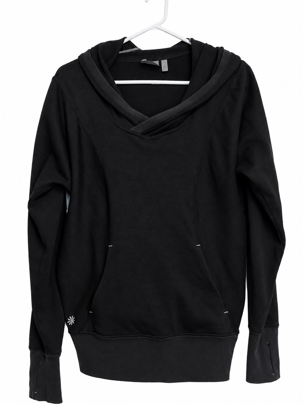 Athleta Purana Wrap Sweatshirt Black Cowl Neck Size Small